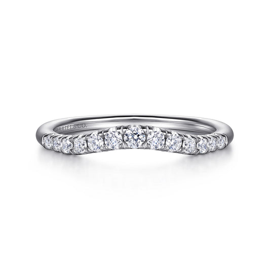 Curved 14K White Gold French Pavé Diamond Wedding Band — Gabriel & Co. AN10963W44JJ