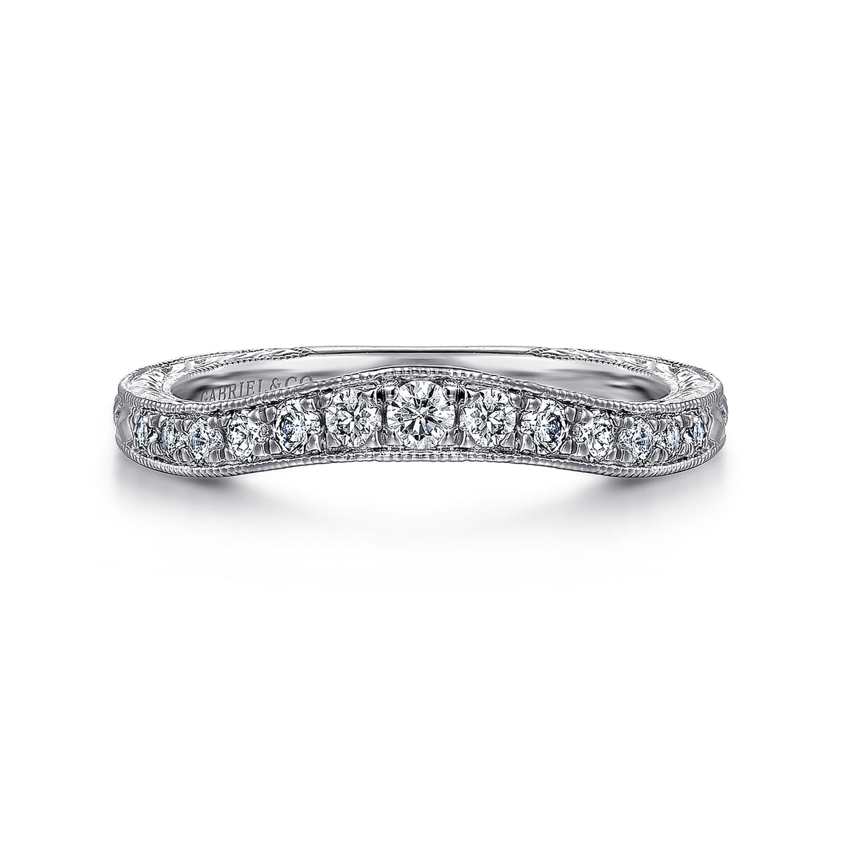 Vintage Inspired Curved Platinum Micro Pave Diamond Anniversary Band — Gabriel & Co. AN10966PT4JJ