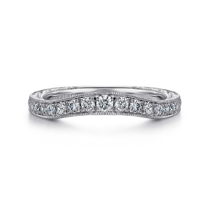 Vintage Inspired Curved Platinum Micro Pave Diamond Anniversary Band — Gabriel & Co. AN10966PT4JJ