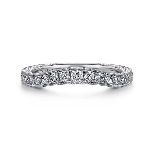 Vintage Inspired Curved Platinum Micro Pave Diamond Anniversary Band — Gabriel & Co. AN10966PT4JJ