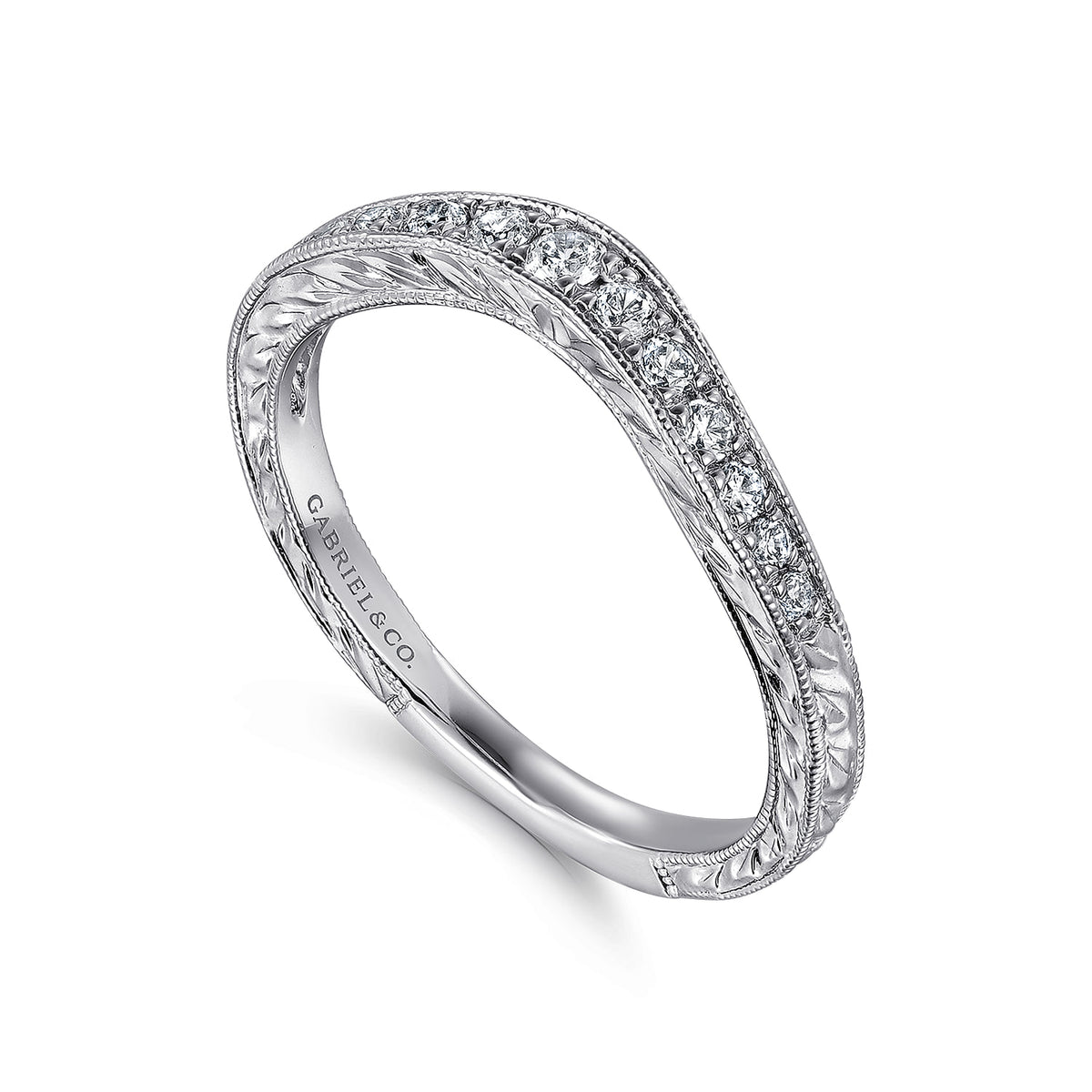 Vintage Inspired Curved Platinum Micro Pave Diamond Anniversary Band — Gabriel & Co. AN10966PT4JJ