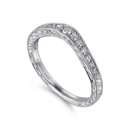 Vintage Inspired Curved Platinum Micro Pave Diamond Anniversary Band — Gabriel & Co. AN10966PT4JJ