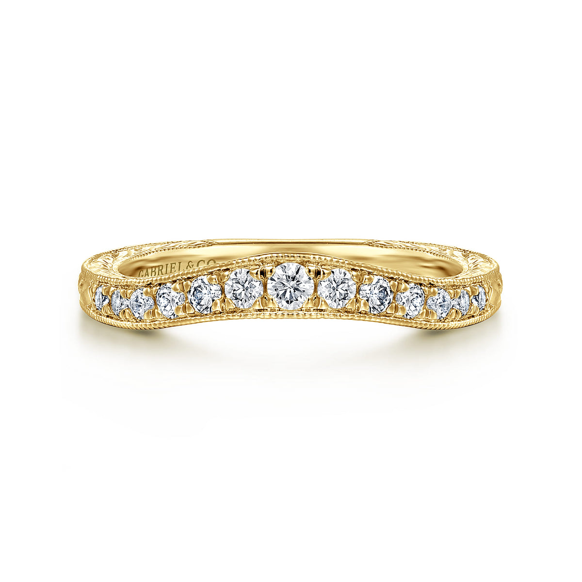 Vintage Inspired Curved 14K Yellow Gold Micro Pavé Diamond Anniversary Band — Gabriel & Co. AN10966Y44JJ