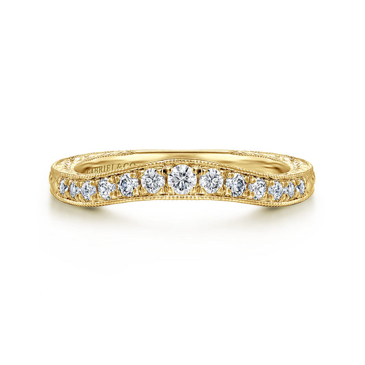 Vintage Inspired Curved 14K Yellow Gold Micro Pavé Diamond Anniversary Band — Gabriel & Co. AN10966Y44JJ