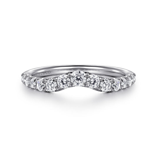 Curved 14K White Gold French Pavé Diamond Wedding Band — Gabriel & Co. AN10969W44JJ