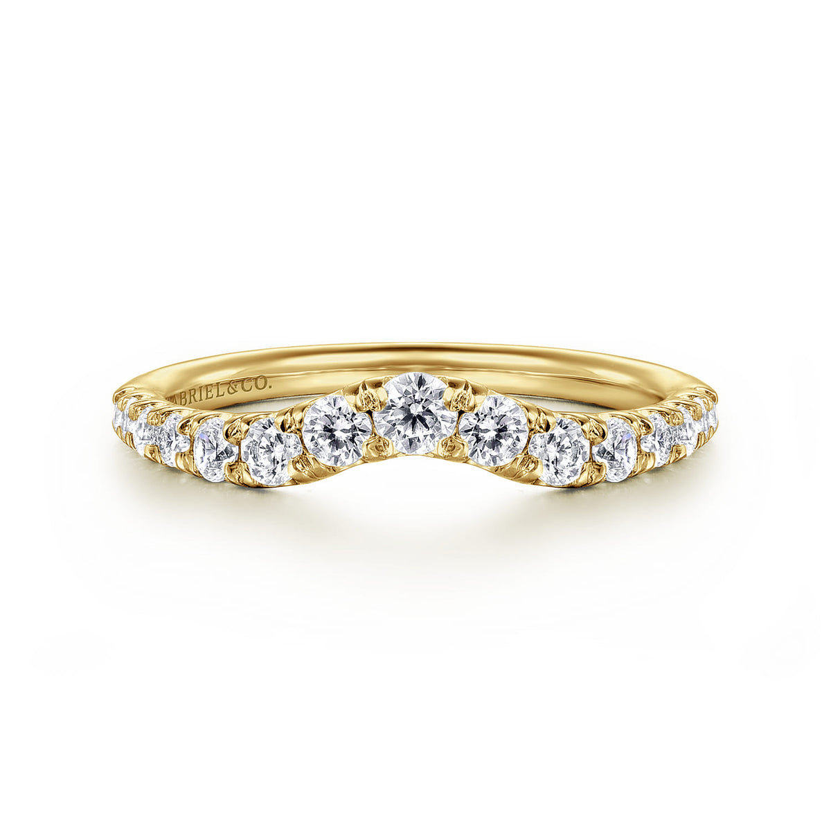 Curved 14K Yellow Gold French Pavé Diamond Wedding Band — Gabriel & Co. AN10969Y44JJ
