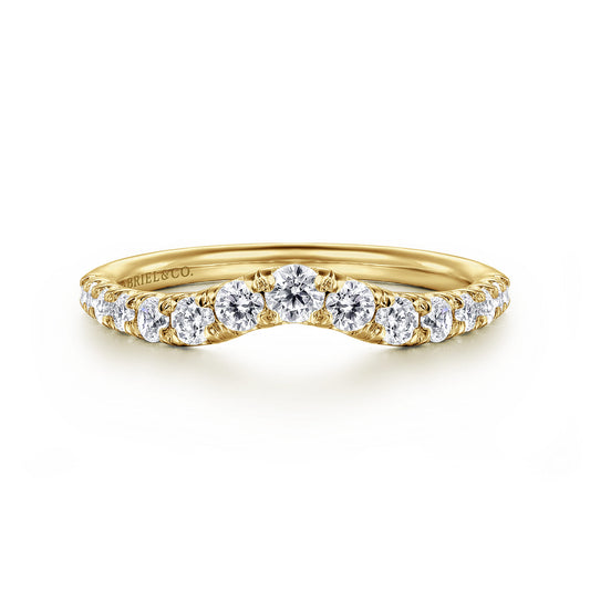 Curved 14K Yellow Gold French Pavé Diamond Wedding Band — Gabriel & Co. AN10969Y44JJ