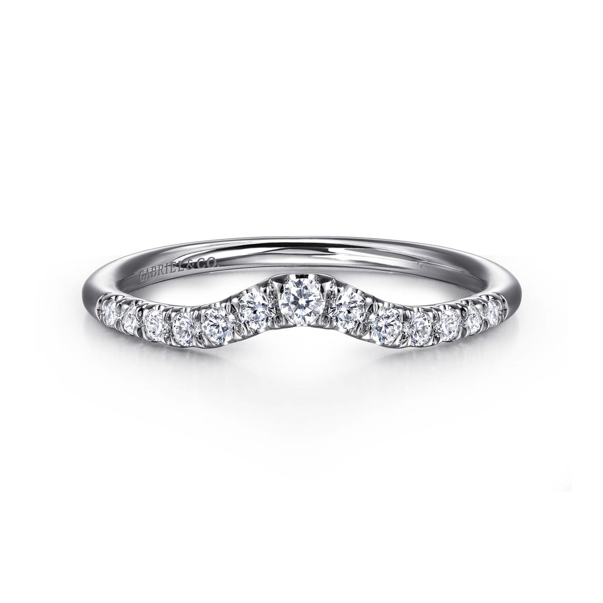Curved Platinum French Pave Diamond Wedding Band — Gabriel & Co. AN10974PT4JJ