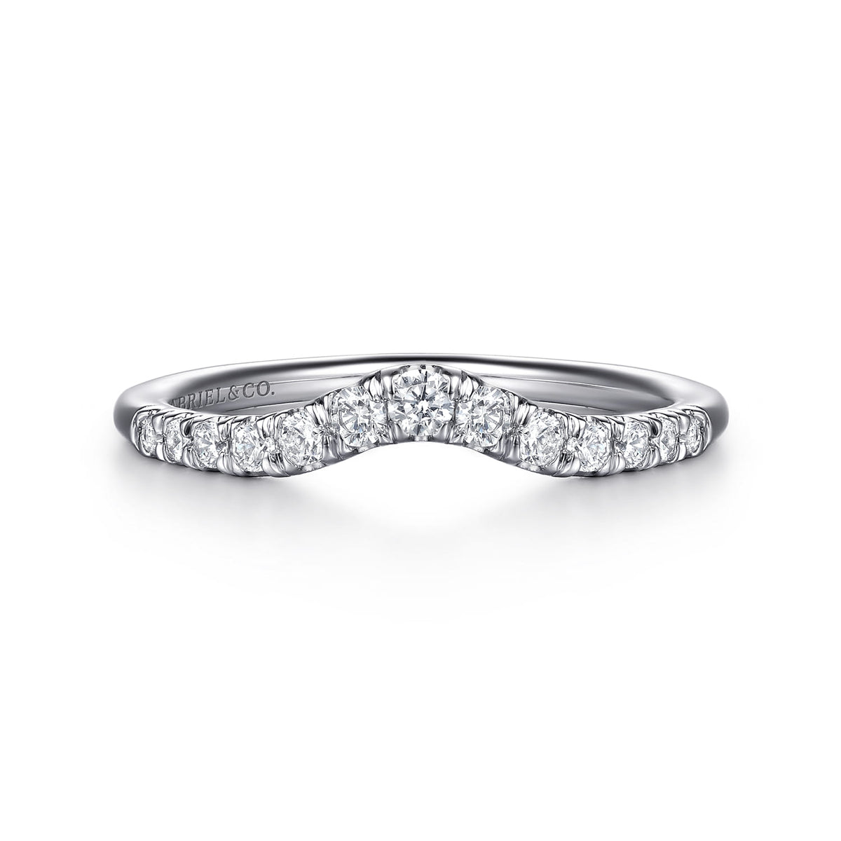 Curved 14K White Gold French Pavé Diamond Wedding Band — Gabriel & Co. AN10974W44JJ