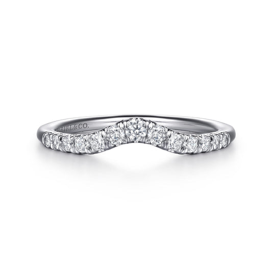 Curved 14K White Gold French Pavé Diamond Wedding Band — Gabriel & Co. AN10974W44JJ