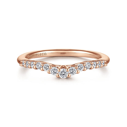 Curved 14K Rose Gold Shared Prong Diamond Wedding Band — Gabriel & Co. AN10975K44JJ