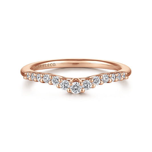 Curved 14K Rose Gold Shared Prong Diamond Wedding Band — Gabriel & Co. AN10975K44JJ
