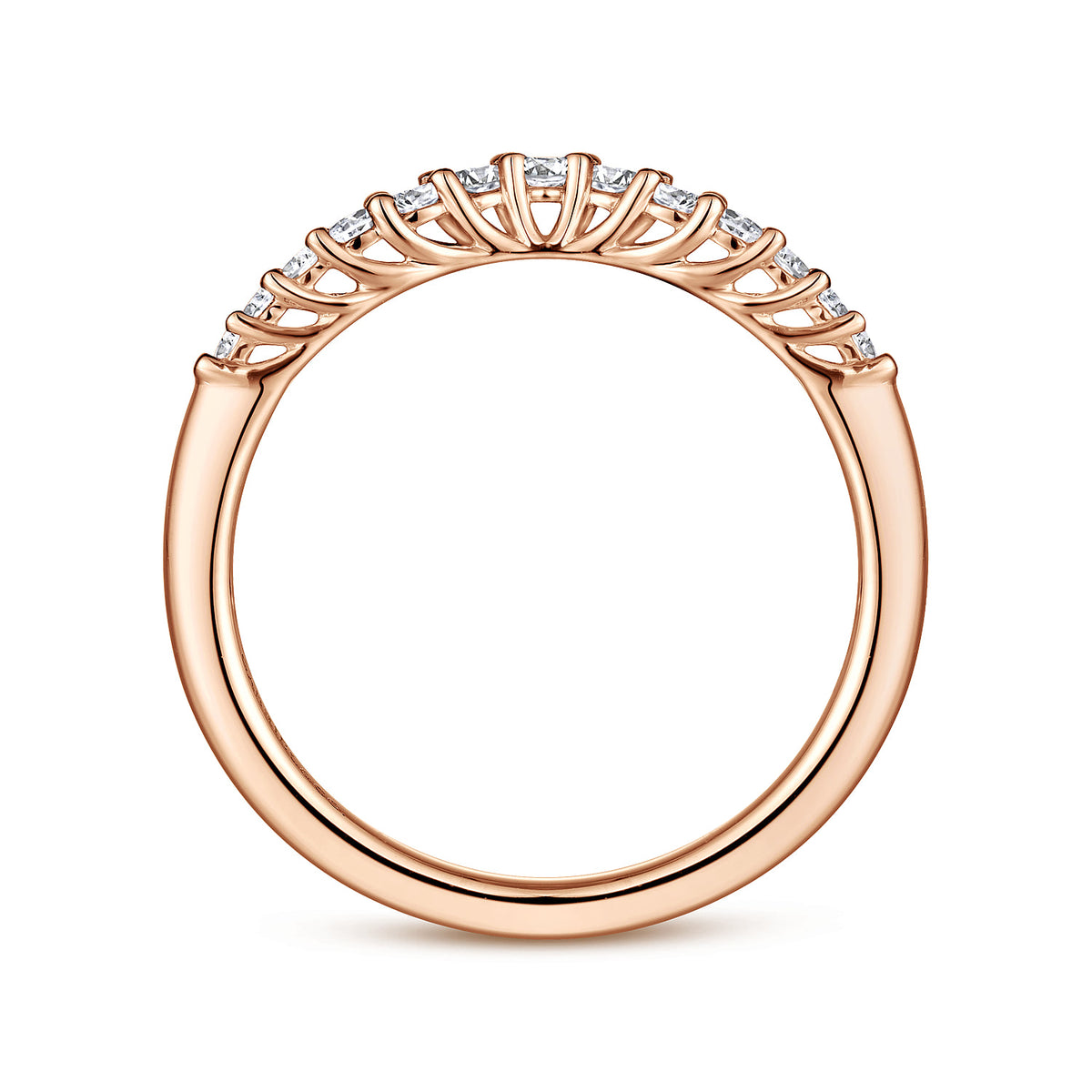 Curved 14K Rose Gold Shared Prong Diamond Wedding Band — Gabriel & Co. AN10975K44JJ