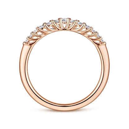 Curved 14K Rose Gold Shared Prong Diamond Wedding Band — Gabriel & Co. AN10975K44JJ