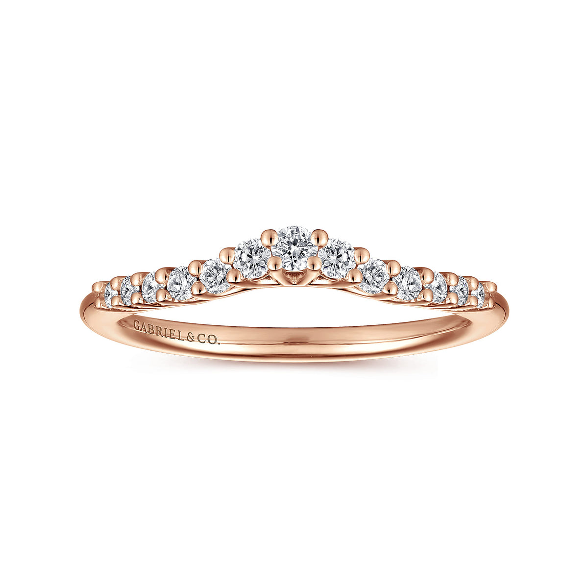 Curved 14K Rose Gold Shared Prong Diamond Wedding Band — Gabriel & Co. AN10975K44JJ