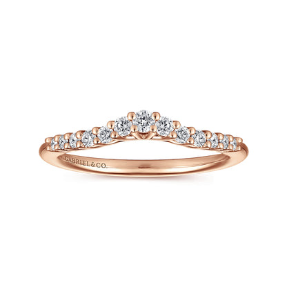 Curved 14K Rose Gold Shared Prong Diamond Wedding Band — Gabriel & Co. AN10975K44JJ