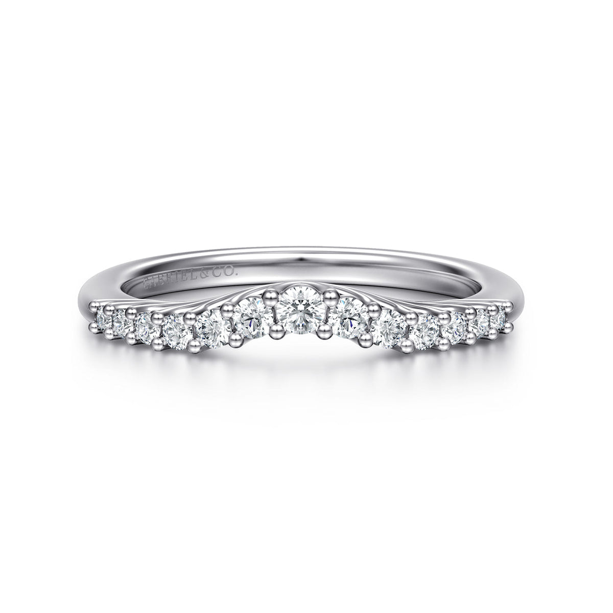 Curved Platinum Shared Prong Diamond Wedding Band — Gabriel & Co. AN10975PT4JJ