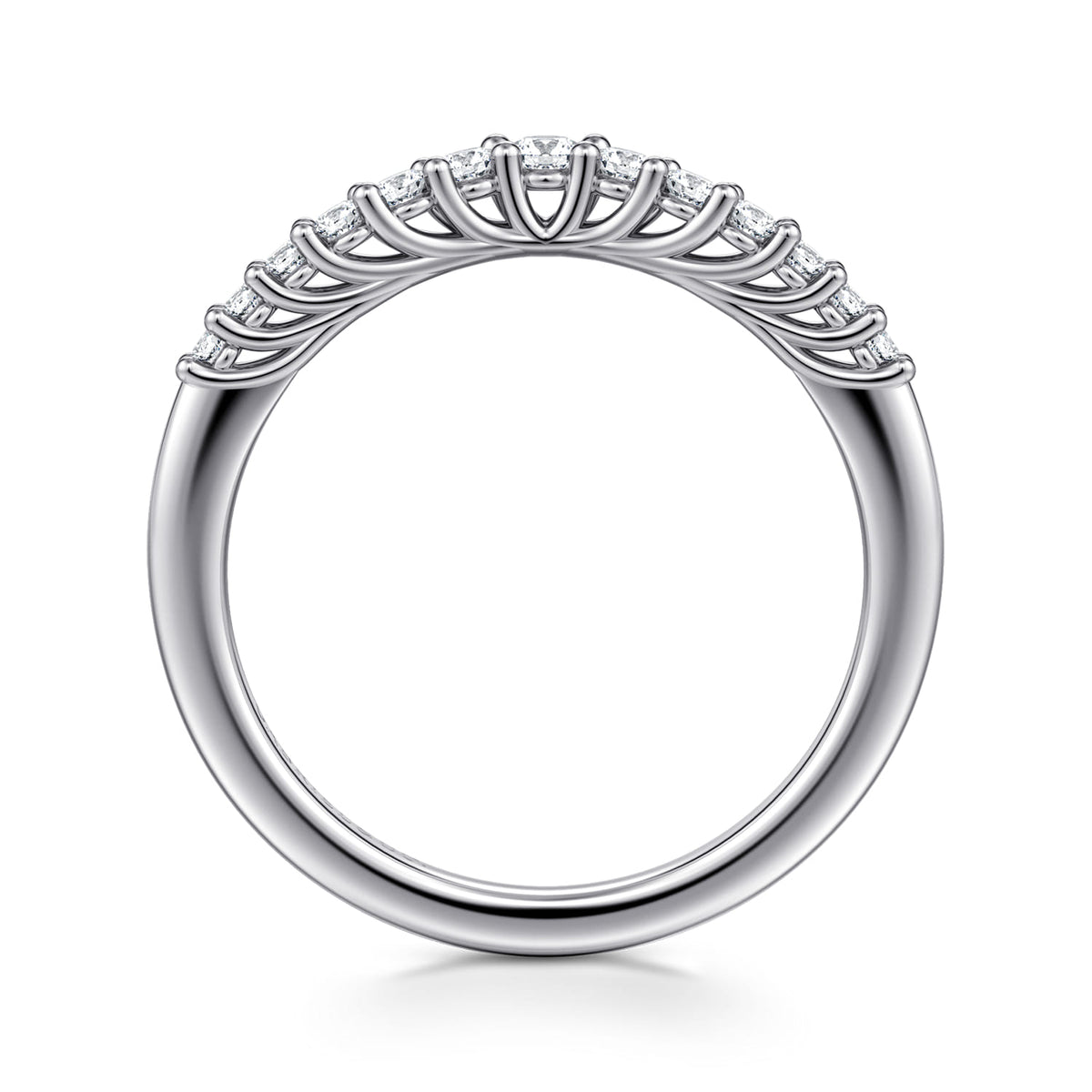 Curved Platinum Shared Prong Diamond Wedding Band — Gabriel & Co. AN10975PT4JJ