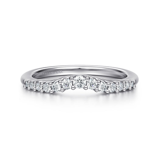 Curved 14K White Gold Shared Prong Diamond Wedding Band — Gabriel & Co. AN10975W44JJ