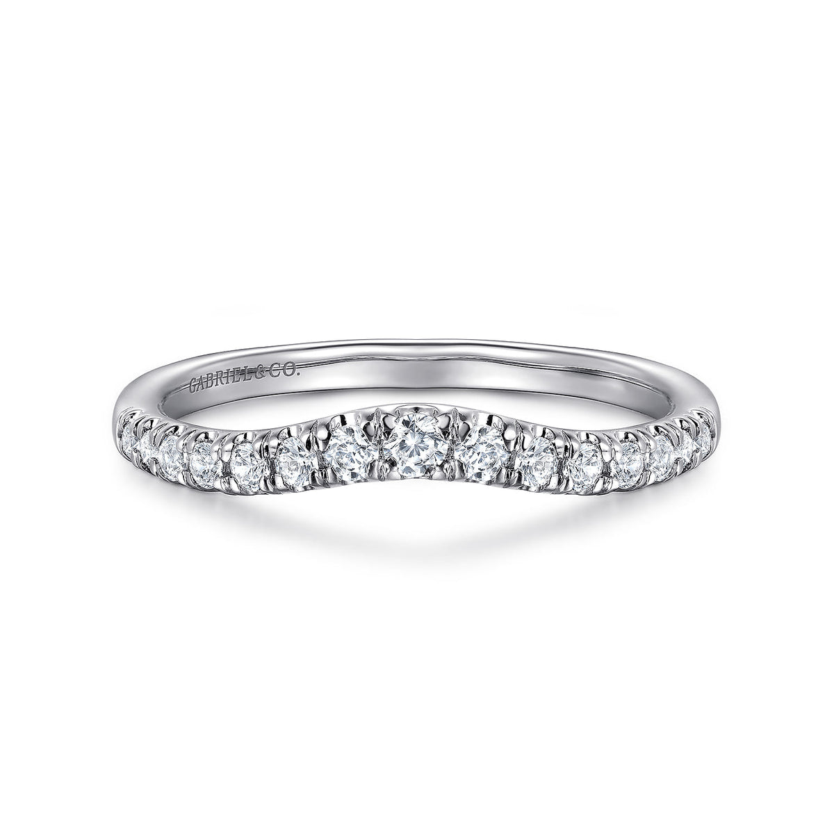 Curved 14K White Gold French Pavé Diamond Wedding Band — Gabriel & Co. AN11013W44JJ