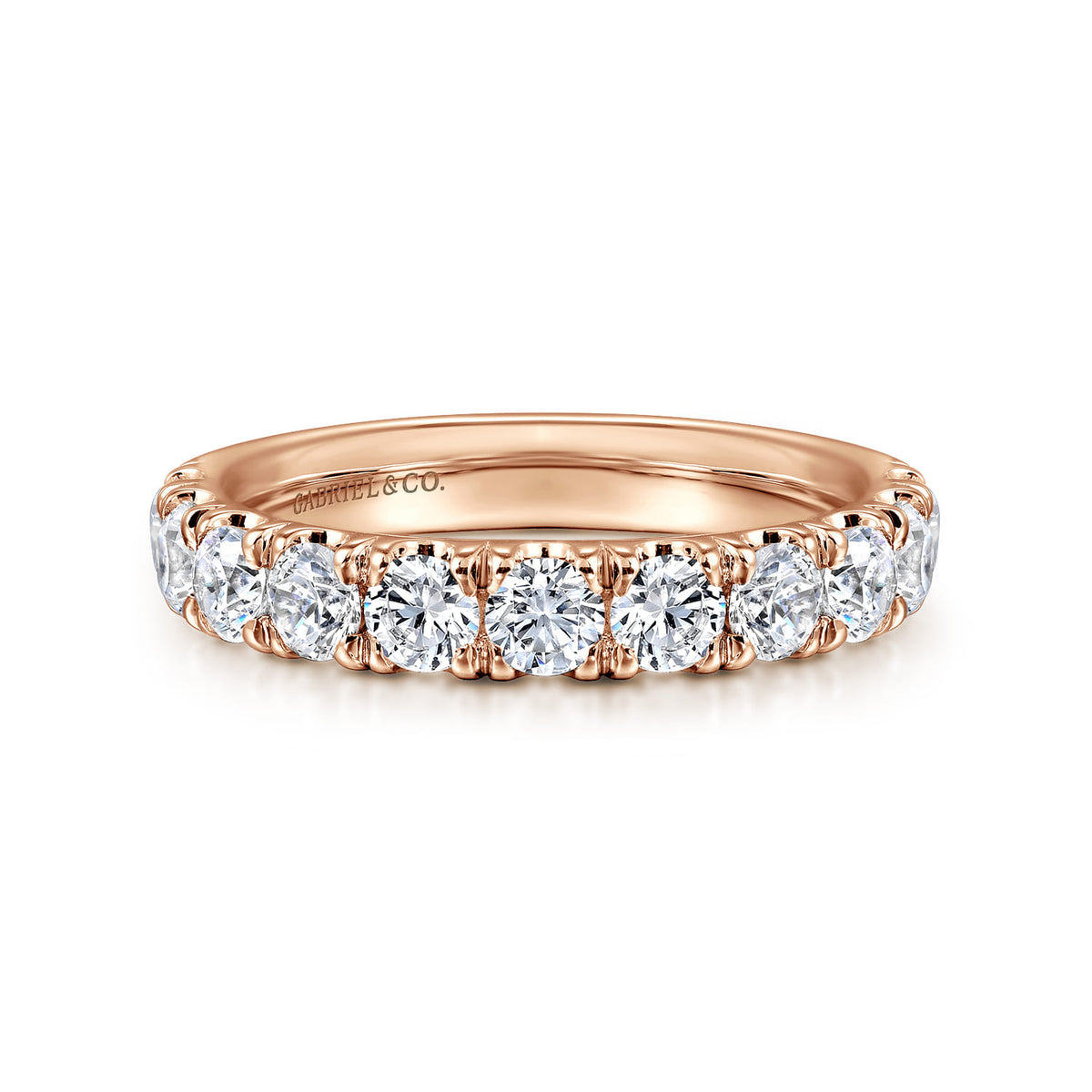 14K Rose Gold 11 Stone French Pave Set Diamond Wedding Band — Gabriel & Co. AN11179K44JJ