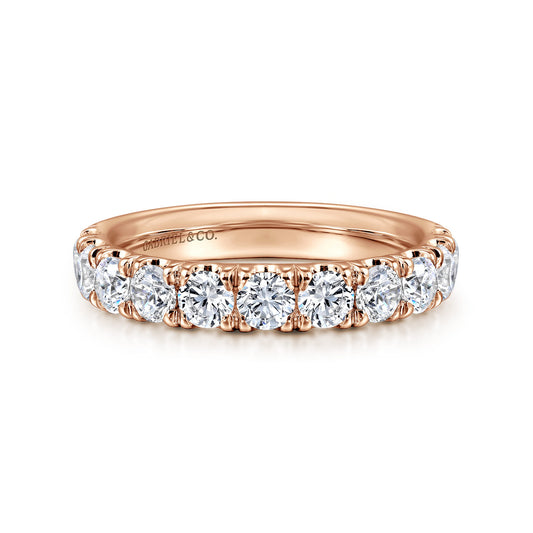 14K Rose Gold 11 Stone French Pave Set Diamond Wedding Band — Gabriel & Co. AN11179K44JJ