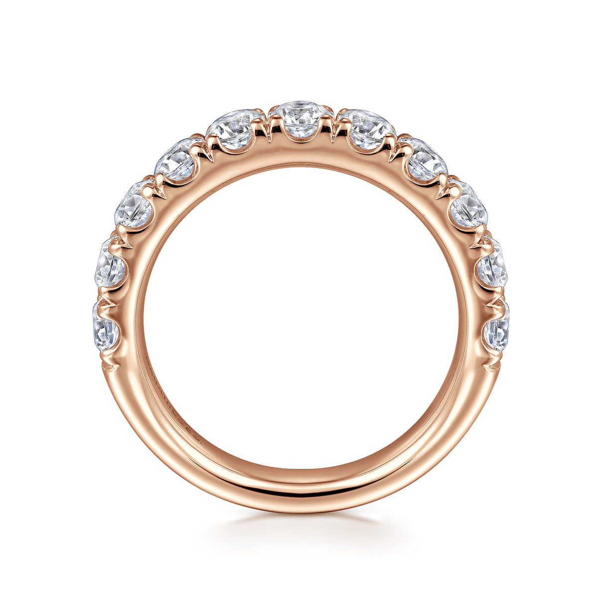 14K Rose Gold 11 Stone French Pave Set Diamond Wedding Band — Gabriel & Co. AN11179K44JJ