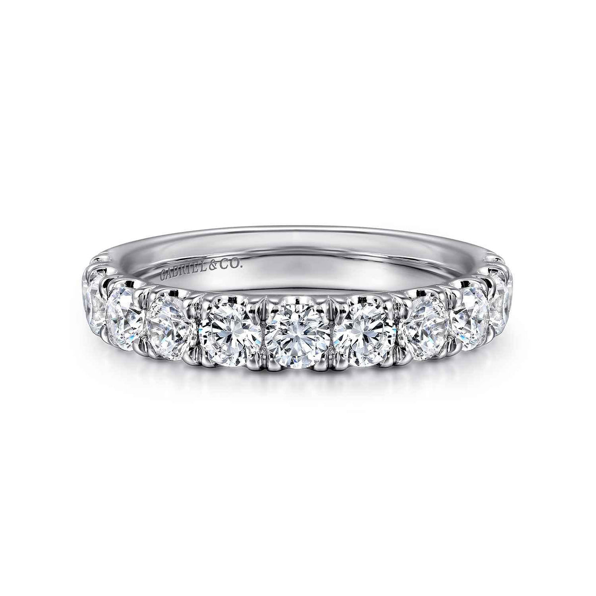 Platinum 11 Stone French Pave Set Diamond Wedding Band — Gabriel & Co. AN11179PT4JJ