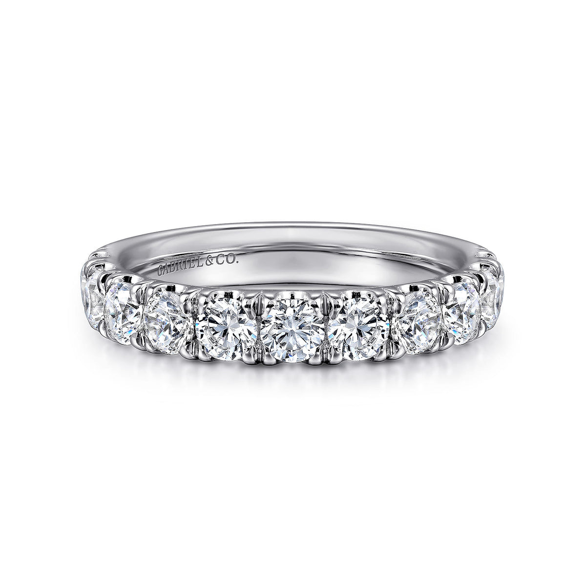 14K White Gold 11 Stone French Pavé Set Diamond Wedding Band — Gabriel & Co. AN11179W44JJ