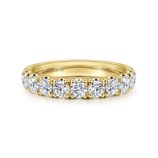 14K Yellow Gold 11 Stone French Pavé Set Diamond Wedding Band — Gabriel & Co. AN11179Y44JJ