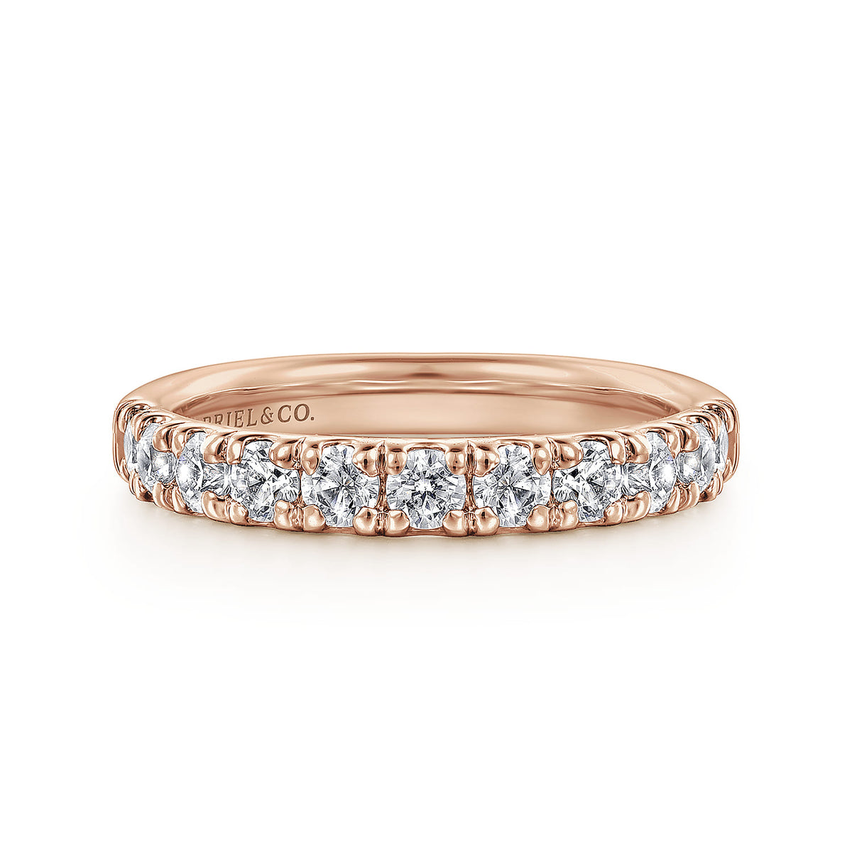 14K Rose Gold French Pave Set Diamond Wedding Band — Gabriel & Co. AN12085K44JJ