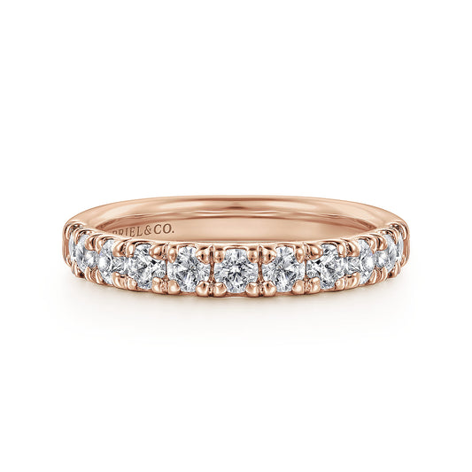 14K Rose Gold French Pave Set Diamond Wedding Band — Gabriel & Co. AN12085K44JJ