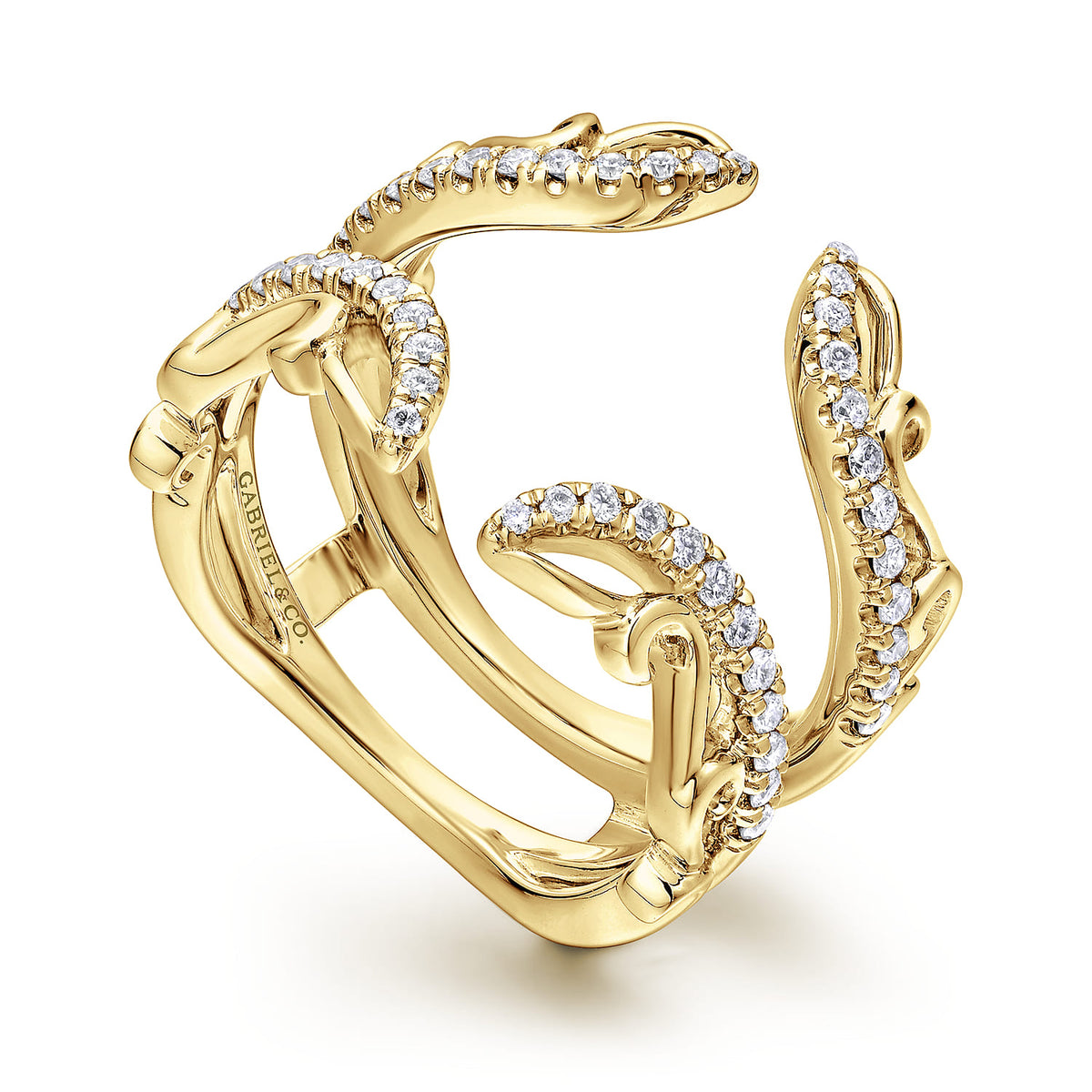 14K Yellow Gold  French Pave Set Diamond Ring Enhancer — Gabriel & Co. AN12740L-Y44JJ