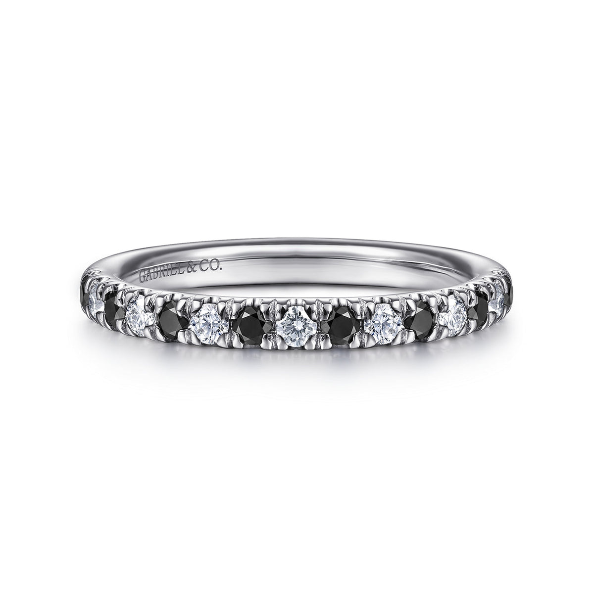 14K White Gold French Pave Black Diamond and Diamond Anniversary Band - 0.50 ct — Gabriel & Co. AN14190W44BD