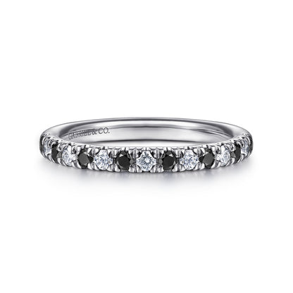 14K White Gold French Pave Black Diamond and Diamond Anniversary Band - 0.50 ct — Gabriel & Co. AN14190W44BD