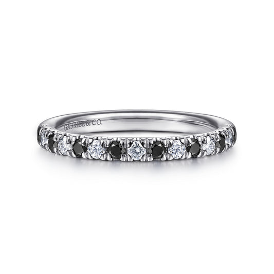 14K White Gold French Pave Black Diamond and Diamond Anniversary Band - 0.50 ct — Gabriel & Co. AN14190W44BD