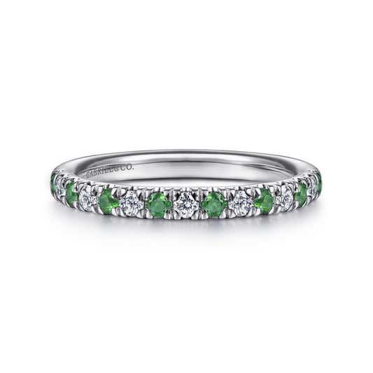 14K White Gold French Pavé Diamond and Emerald Anniversary Band — Gabriel & Co. AN14190W44EA