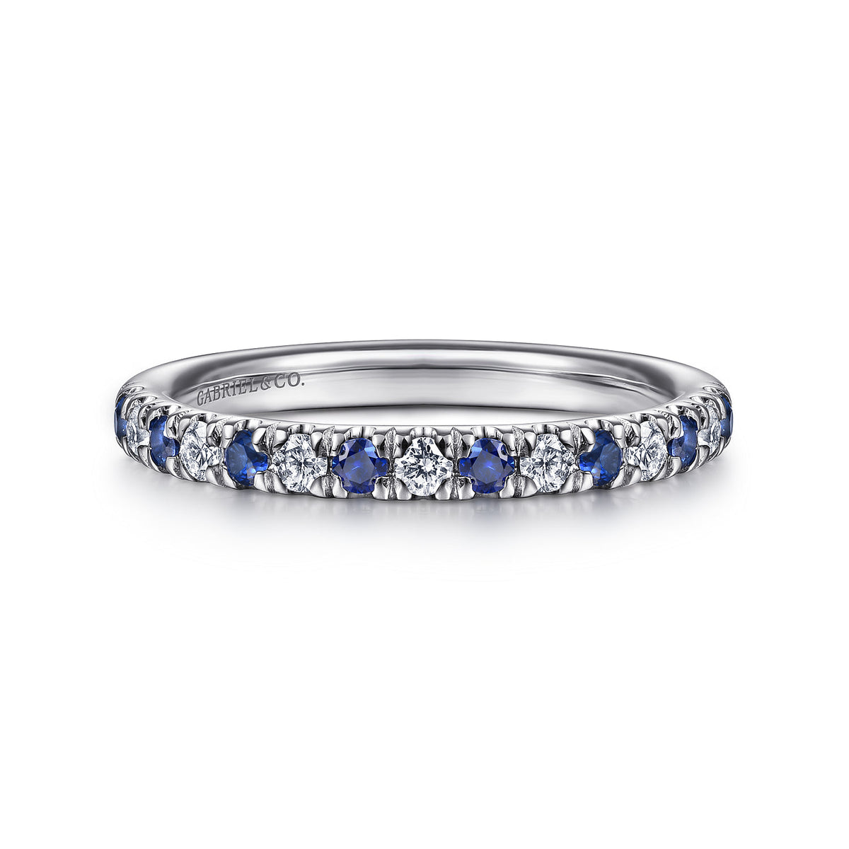 14K White Gold French Pavé Diamond and Sapphire Anniversary Band — Gabriel & Co. AN14190W44SA