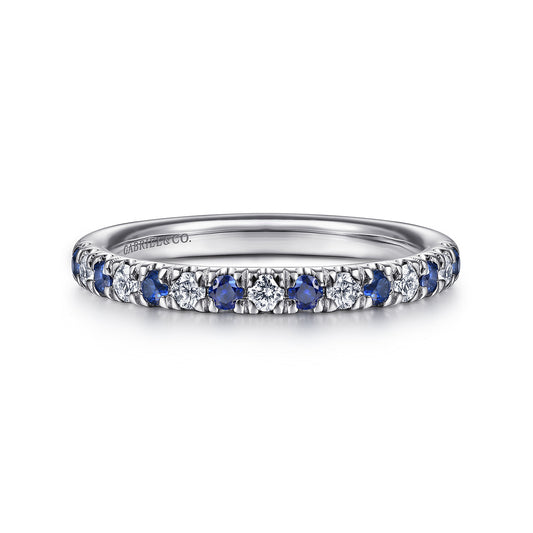 14K White Gold French Pavé Diamond and Sapphire Anniversary Band — Gabriel & Co. AN14190W44SA