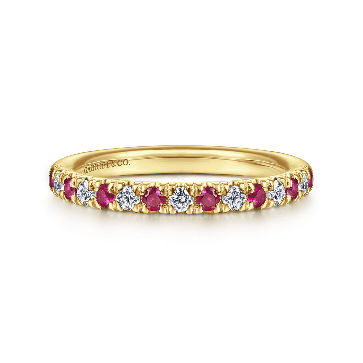 14K Yellow Gold French Pavé Diamond and Ruby Anniversary Band — Gabriel & Co. AN14190Y44RA