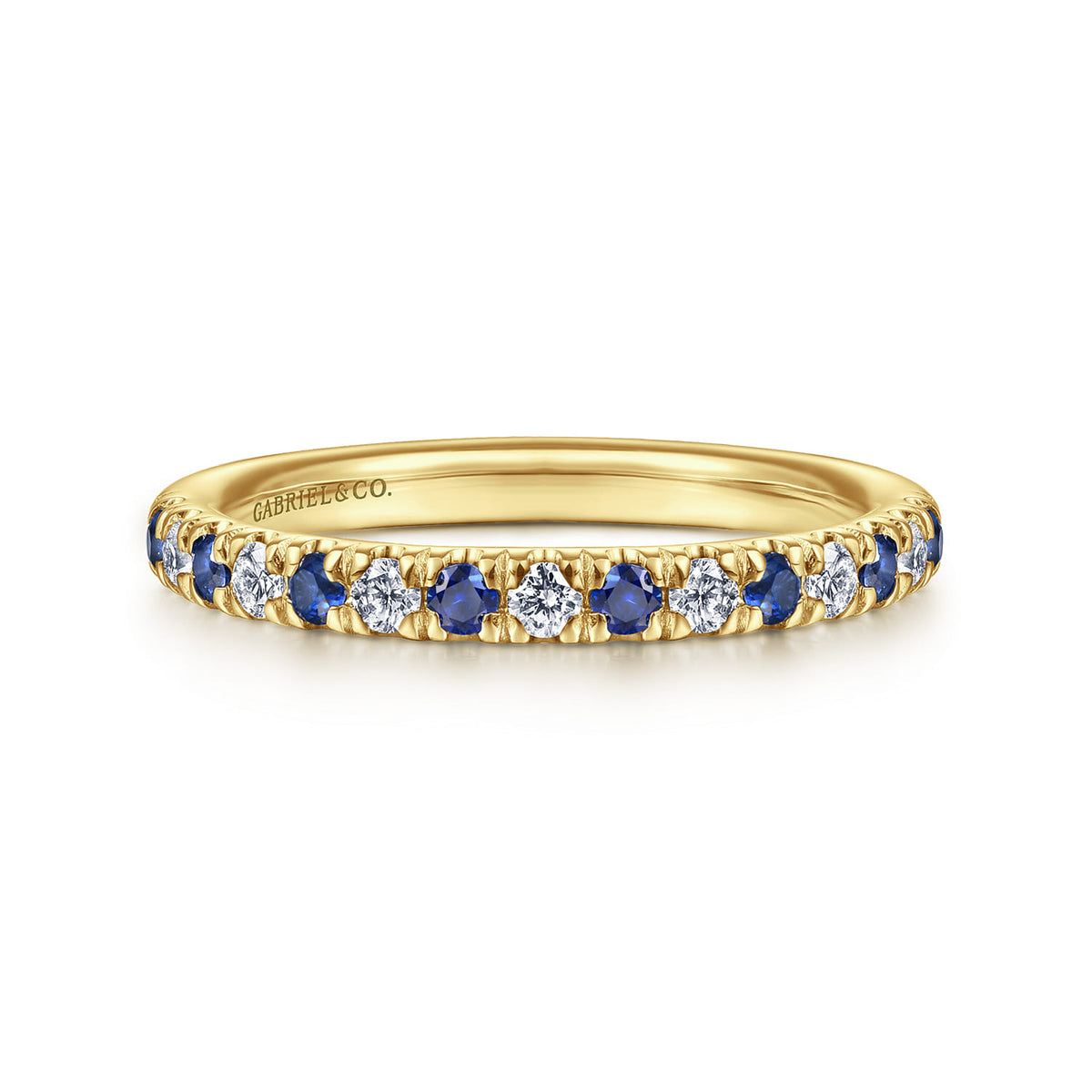 14K Yellow Gold French Pavé Diamond and Sapphire Anniversary Band — Gabriel & Co. AN14190Y44SA