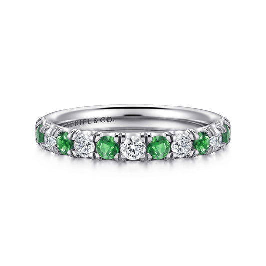 14K White Gold Diamond and Emerald Anniversary Band — Gabriel & Co. AN14191W44EA