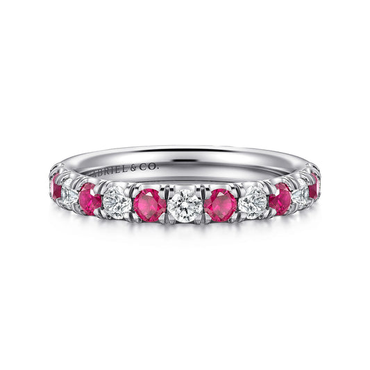 14K White Gold Diamond and Ruby Anniversary Band — Gabriel & Co. AN14191W44RA