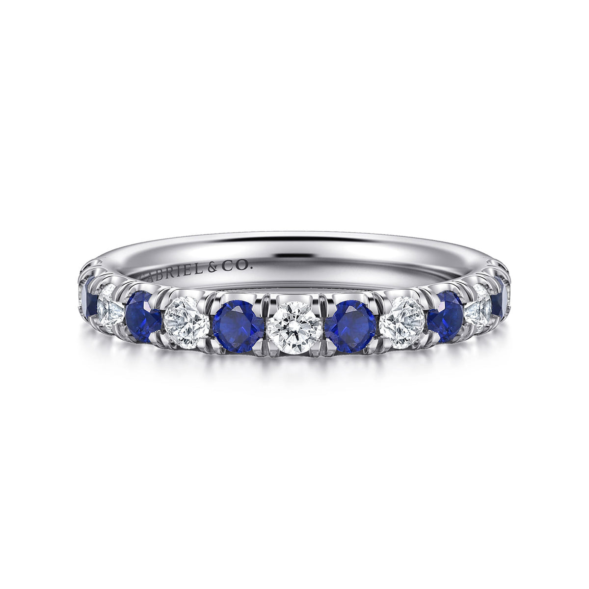 14K White Gold 13 Stone Diamond and Sapphire Anniversary Band — Gabriel & Co. AN14191W44SA
