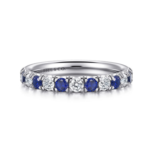 14K White Gold 13 Stone Diamond and Sapphire Anniversary Band — Gabriel & Co. AN14191W44SA