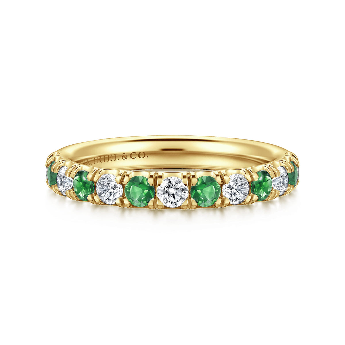 14K Yellow Gold Diamond and Emerald Anniversary Band — Gabriel & Co. AN14191Y44EA