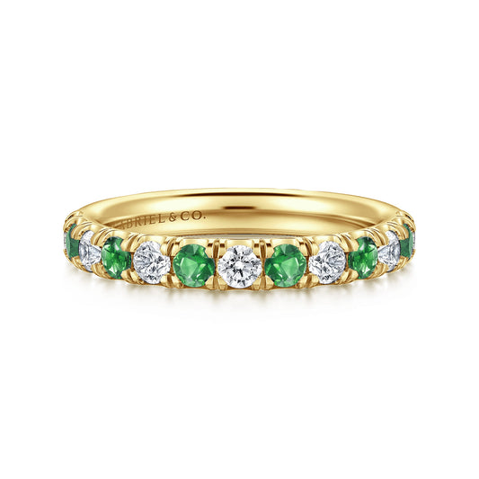 14K Yellow Gold Diamond and Emerald Anniversary Band — Gabriel & Co. AN14191Y44EA