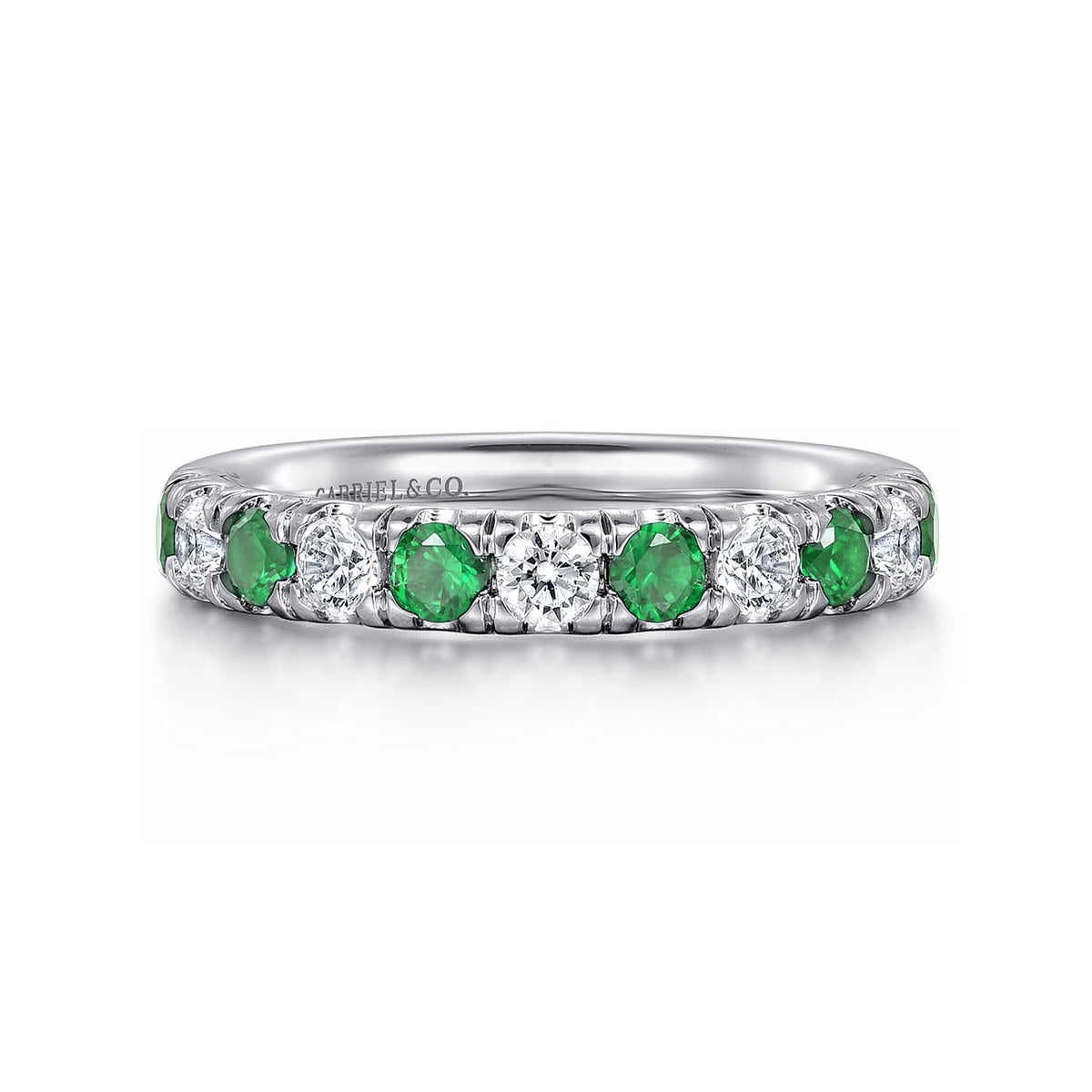 14K White Gold 11 Stone Diamond and Emerald Anniversary Band — Gabriel & Co. AN14192W44EA