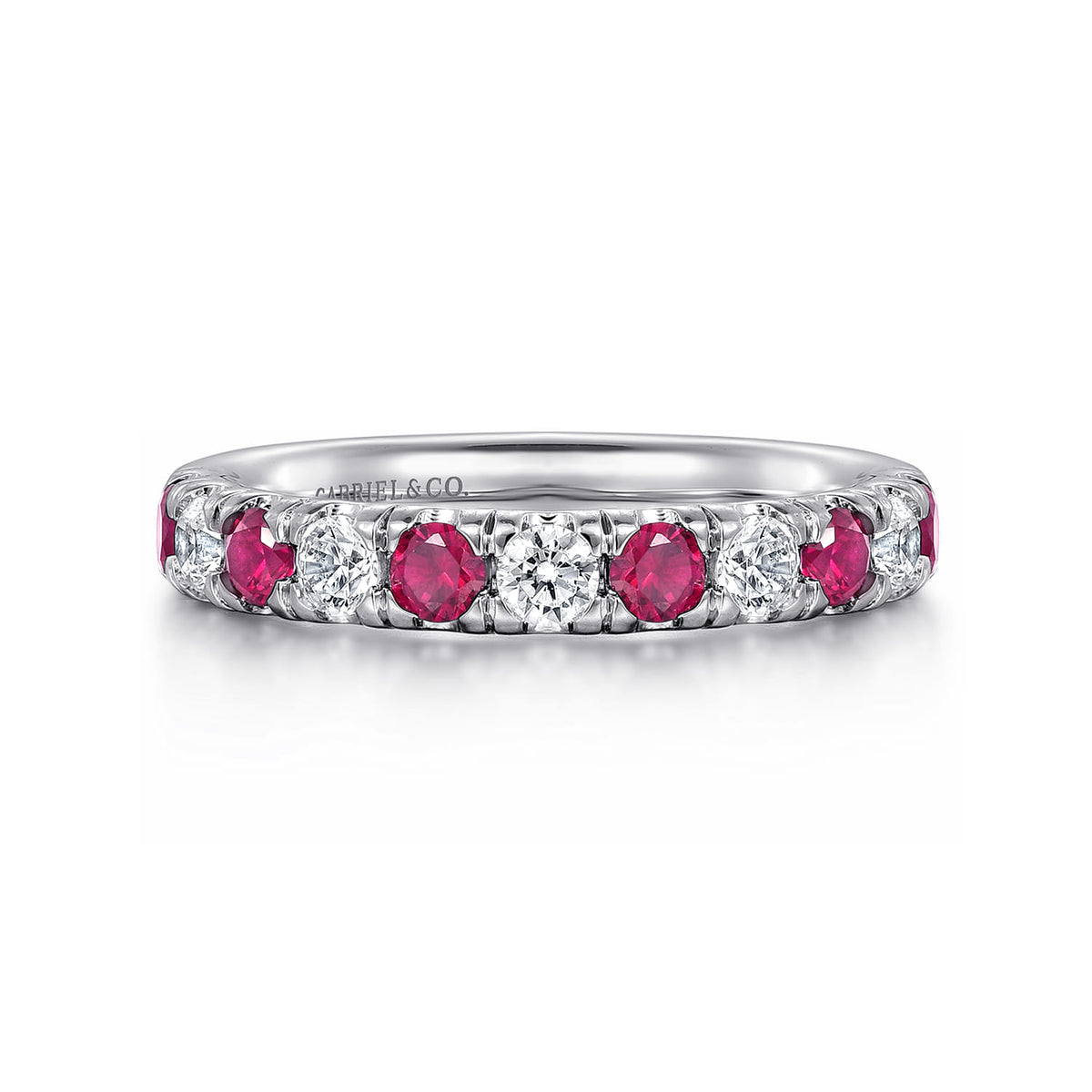 14K White Gold 11 Stone Diamond and Ruby Anniversary Band — Gabriel & Co. AN14192W44RA