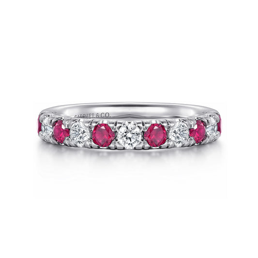 14K White Gold 11 Stone Diamond and Ruby Anniversary Band — Gabriel & Co. AN14192W44RA
